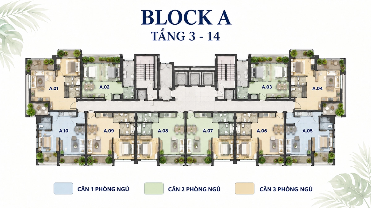 Mặt bằng tầng điển hình Tropic Tower Block A Mặt bằng tầng điển hình Tropic Tower Block A tầng 3 - 14